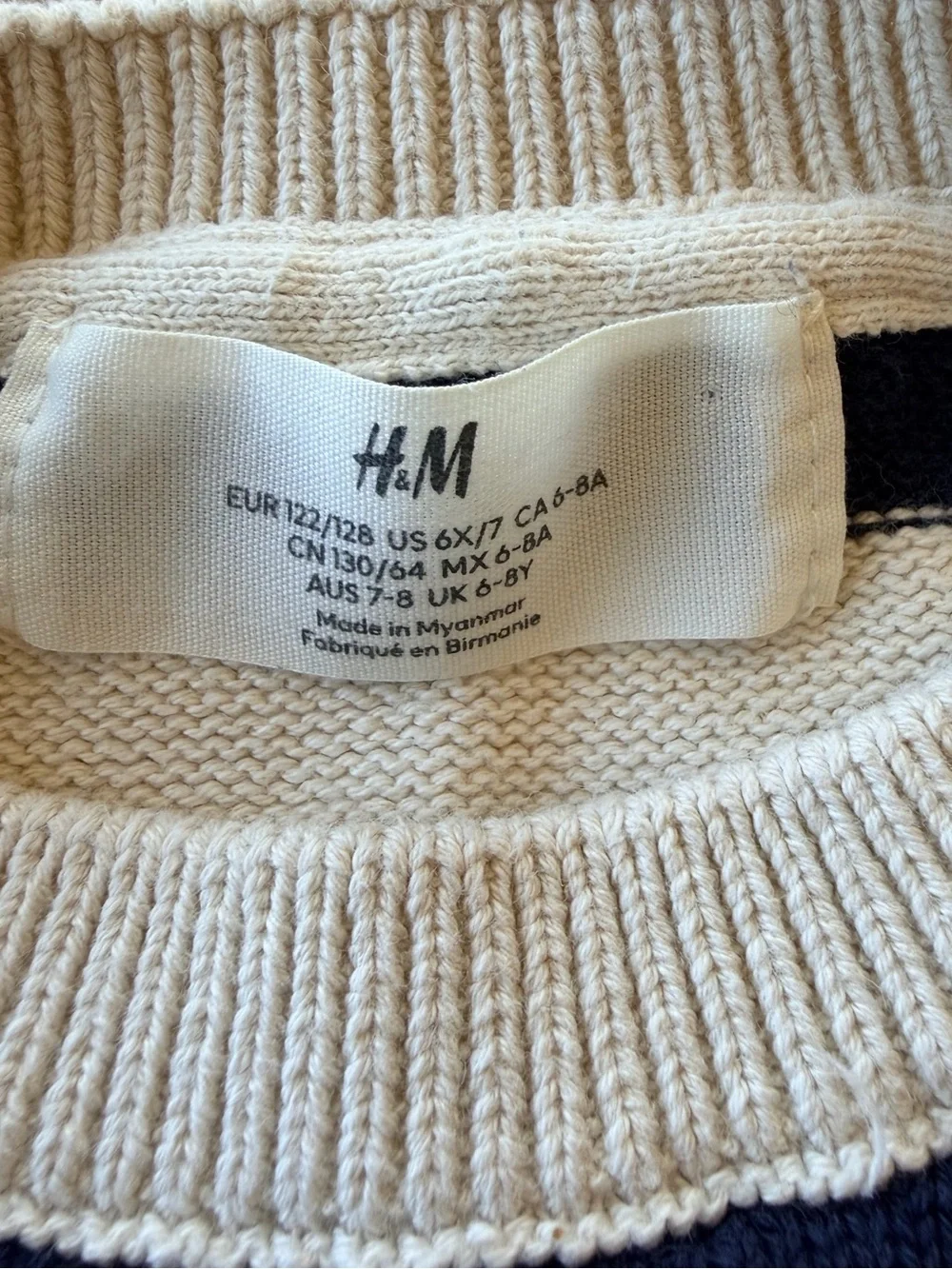 3/$25 H&M Kids Navy White Striped Cotton Pocket Sweater Size 6X/7